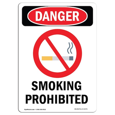 OSHA Danger Sign, Smoking Prohibited, 18in X 12in Rigid Plastic